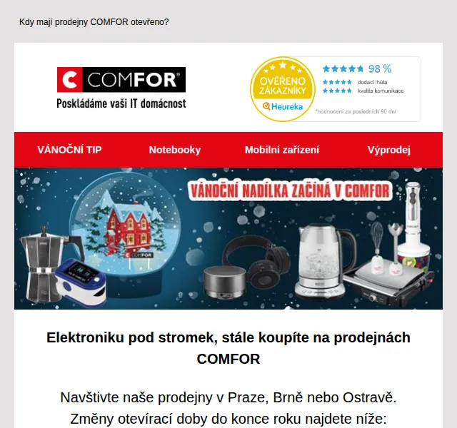 Comfor: Vánoční otevírací doba a dárky – prosinec 2021 | Nuslet.cz