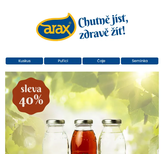 Potraviny Arax: BIO Březové šťávy Arax se slevou 40 % – červen 2026 | Nuslet.cz