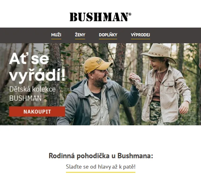 BUSHMAN: Rodinné sety a trička – červen 2026 | Nuslet.cz