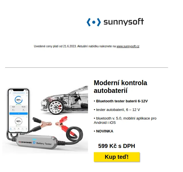 Sunnysoft: Bluetooth tester baterií a vysílačka Baofeng – červen 2026 | Nuslet.cz