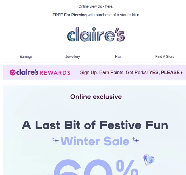 Claire's: 60% sleva na zimní výprodej – červen 2026 | Nuslet.cz