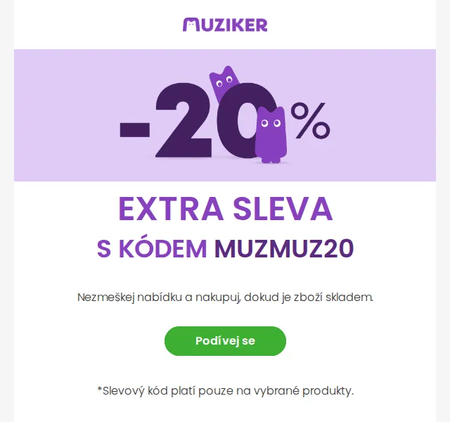 Muziker: sleva až 20 % – červen 2026 | Nuslet.cz