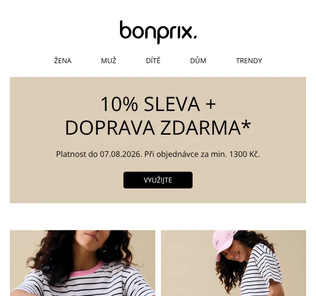 Bonprix: 10% sleva + doprava zdarma – srpen 2026