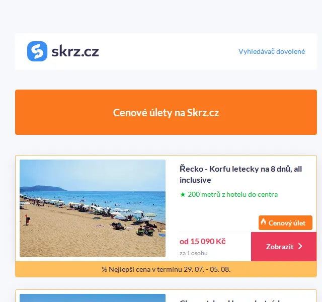 Skrz: Cenové úlety do Řecka a dále – červenec 2026 | Nuslet.cz