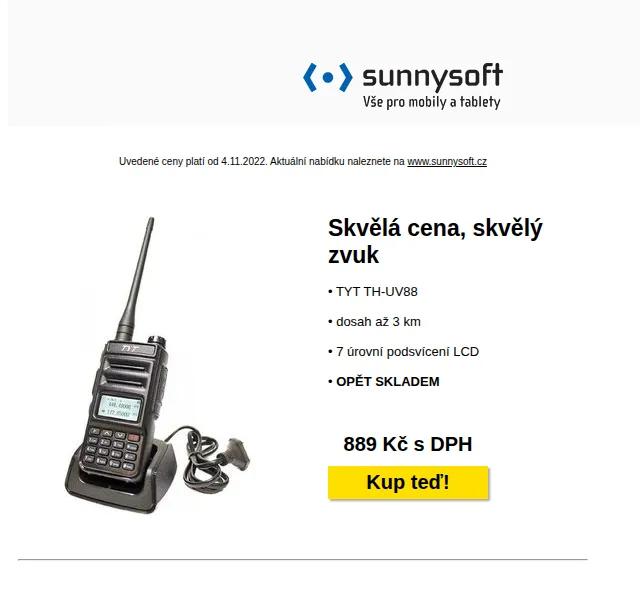 Sunnysoft: TYT TH-UV88, Xiaomi dálkoměr – červen 2026 | Nuslet.cz