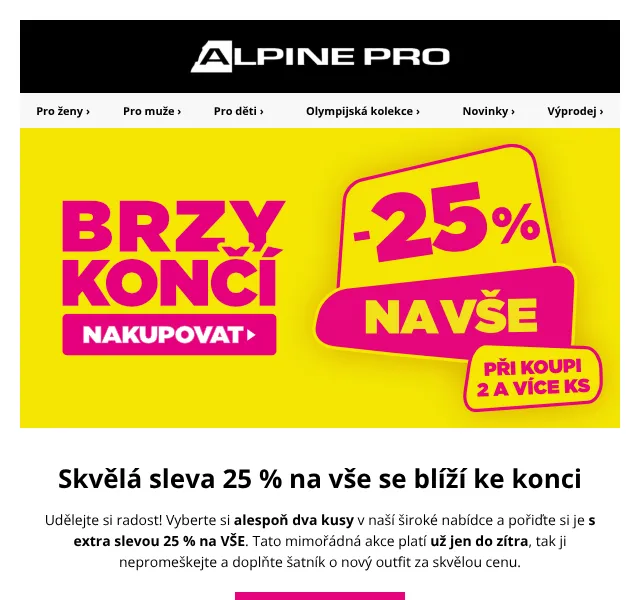 ALPINE PRO: 25 % sleva na vše – duben 2026 | Nuslet.cz