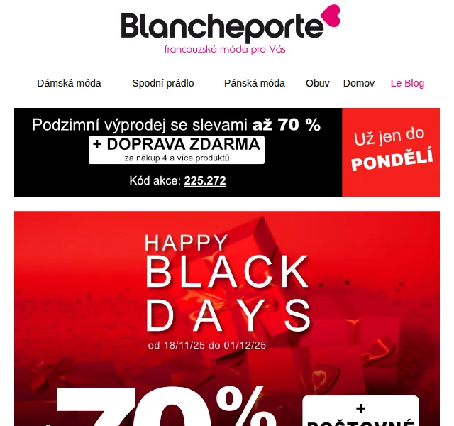 Blancheporte Black Days finálový týden: slevy až -70 % – červen 2026 | Nuslet.cz