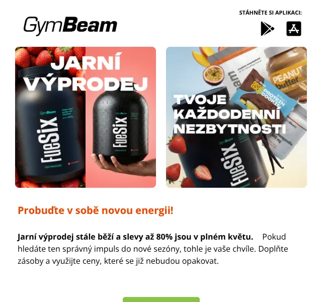 GymBeam: Jarní výprodej se slevami až 80 % – duben 2026