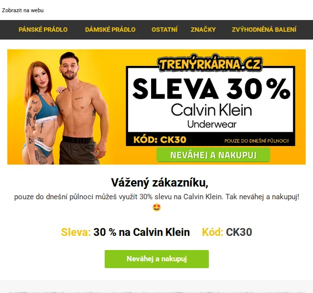 Lukáš z Trenýrkárna.cz: 30% sleva na Calvin Klein – červenec 2026 | Nuslet.cz