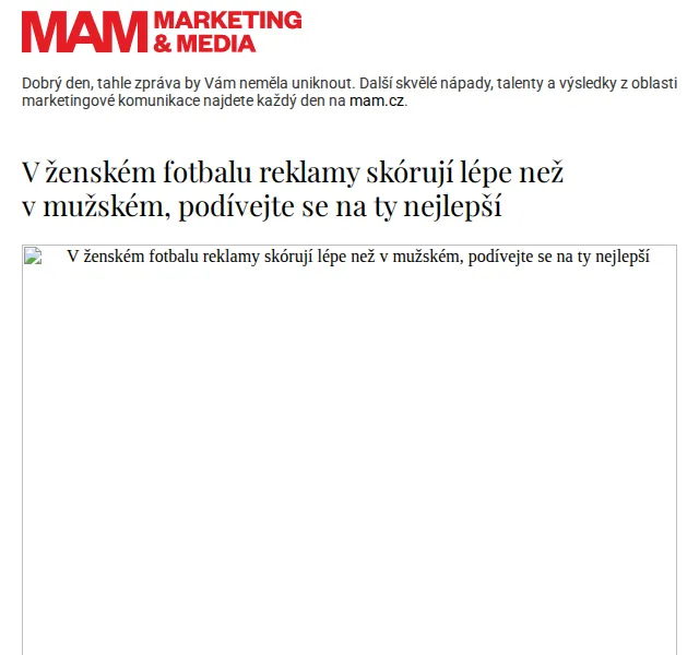 Marketing & Media: Reklamy v ženském fotbalu skórují lépe – červenec 2026 | Nuslet.cz