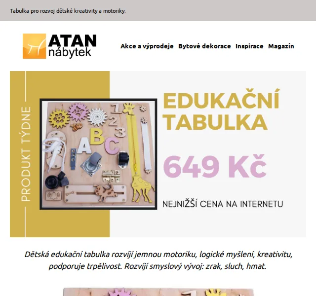 ATAN nábytek: Edukační tabulka Žirafka 649 Kč – červen 2026 | Nuslet.cz