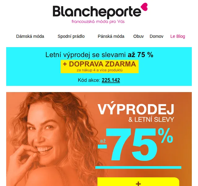 Blancheporte: až -75 % a poštovné zdarma – výprodej končí v červnu 2026 | Nuslet.cz