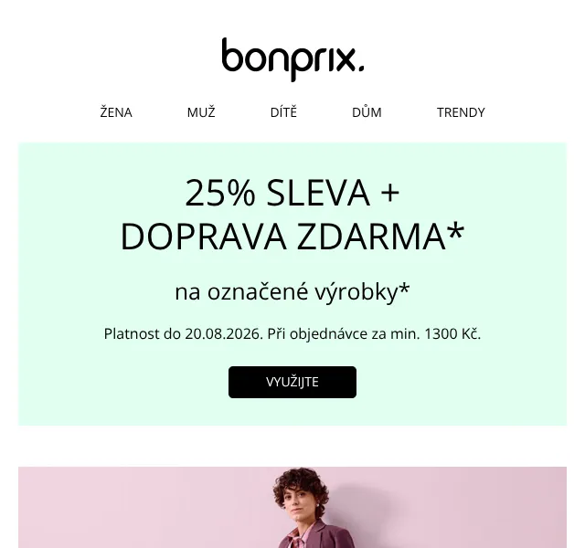 Bonprix: 25% sleva + doprava zdarma – srpen 2026