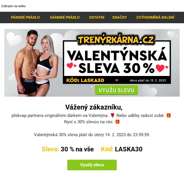 Trenýrkárna: Valentýnská 30% sleva na prádlo – červen 2026 | Nuslet.cz