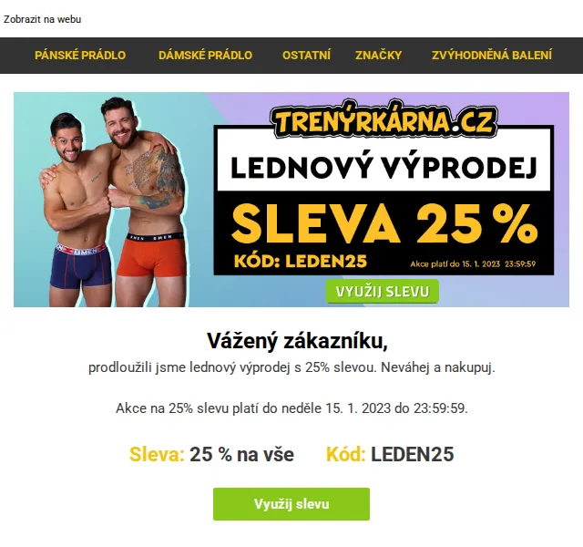 Lukáš z Trenýrkárna.cz: sleva 25 % na vše + Calvin Klein – červen 2026 | Nuslet.cz