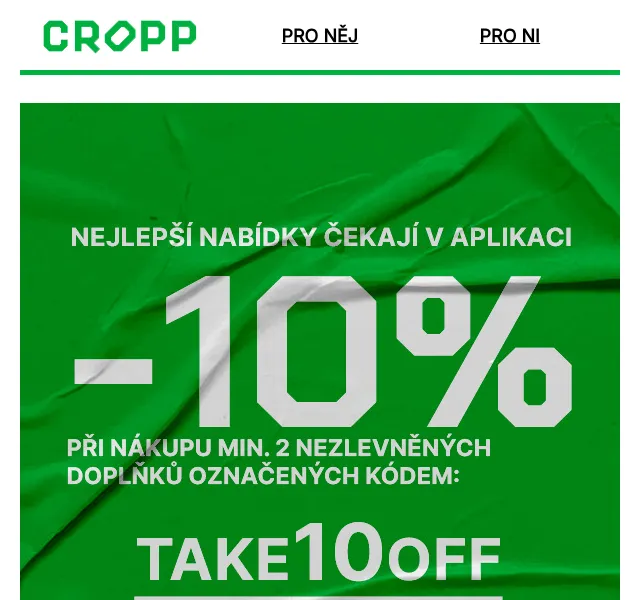 Cropp: -10 % na doplňky + sleva v aplikaci – září 2026
