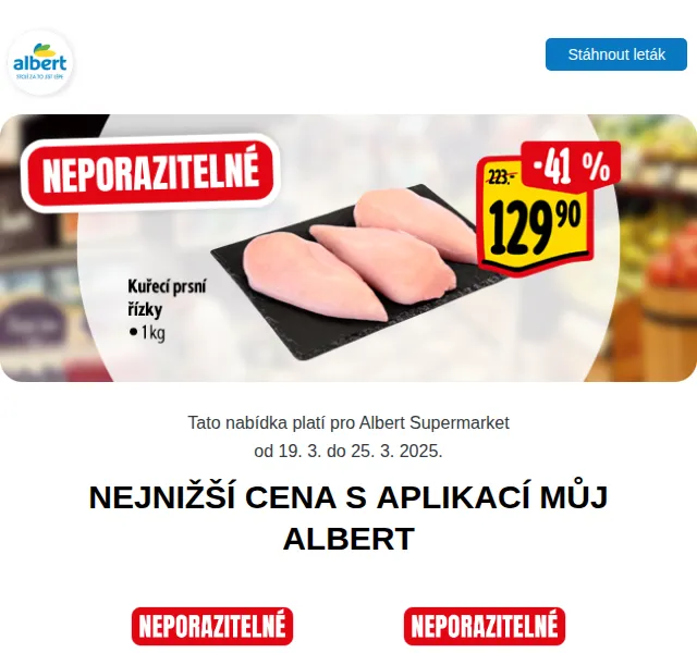 Albert: Banány 24,90 Kč/kg, Máslo 49,90 Kč – březen 2026 | Nuslet.cz
