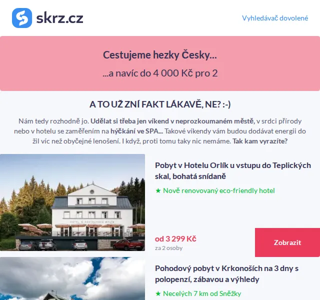 Skrz: Ubytování v Česku do 4 000 Kč pro 2 – červen 2026 | Nuslet.cz