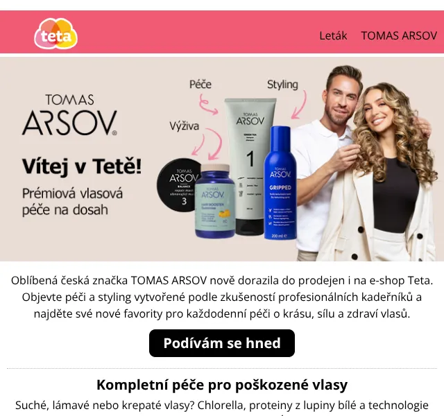 Teta drogerie: TOMAS ARSOV péče na vlasy – srpen 2026