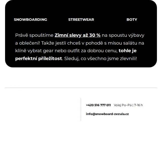 SNOWBOARD ZEZULA: Zimní slevy až 30 % – červen 2026 | Nuslet.cz