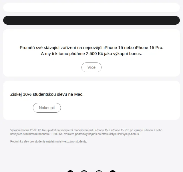 iSTYLE: Bonus 2 500 Kč na iPhone 15 Pro – červenec 2026 | Nuslet.cz