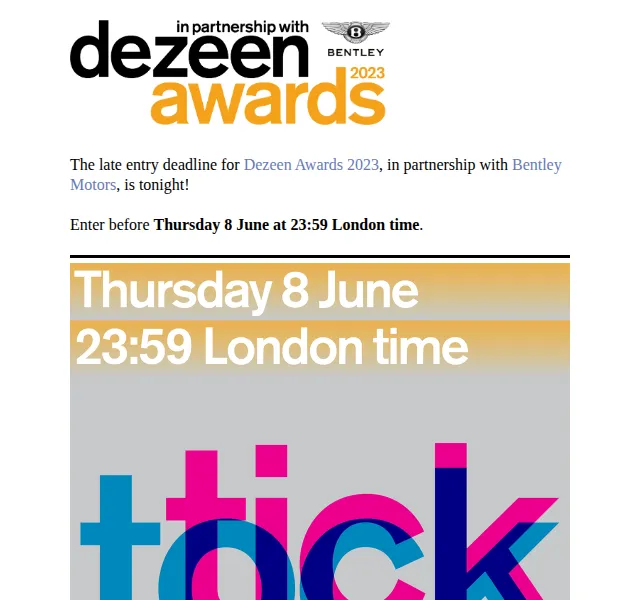 Dezeen Daily: přihlášky do Dezeen Awards 2023 – červen 2023 | Nuslet.cz