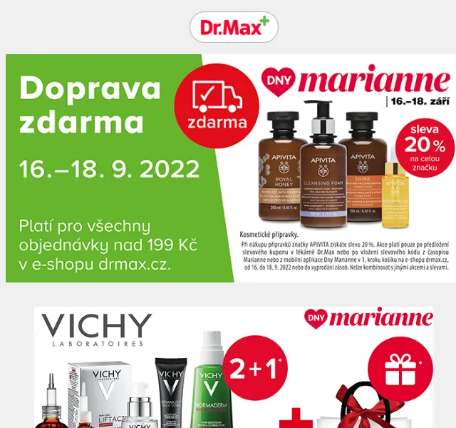Dr.Max: Dny Marianne slevy až 30 % – září 2026 | Nuslet.cz