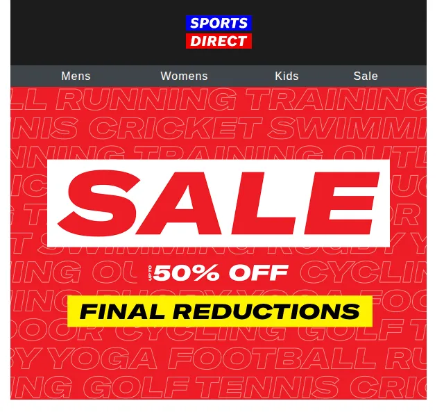 Sportsdirect: Final Reductions až 50 % – červen 2026 | Nuslet.cz