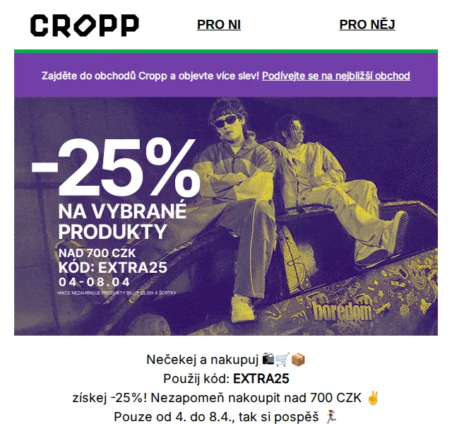 Cropp: -25% na vybrané produkty – červenec 2026 | Nuslet.cz