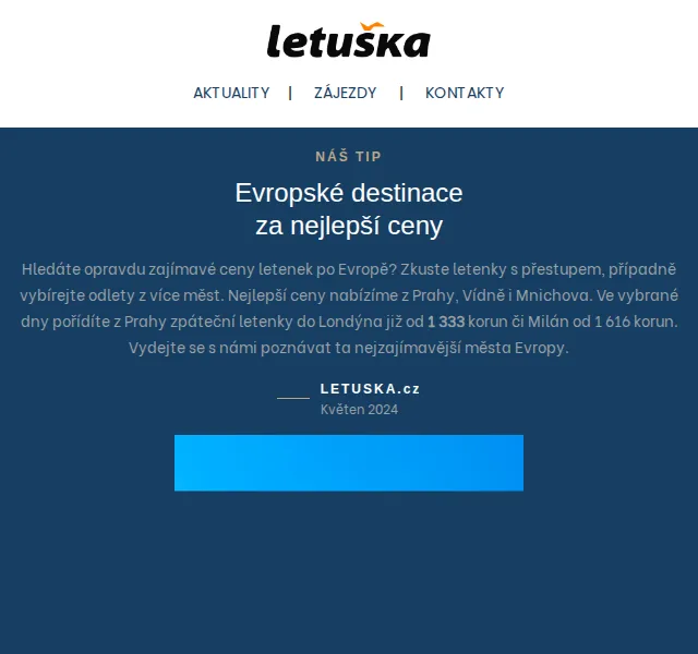 Letuška.cz: Letenky po Evropě od 1 333 Kč & jazykové pobyty se slevou 30 % – červenec 2026 | Nuslet.cz
