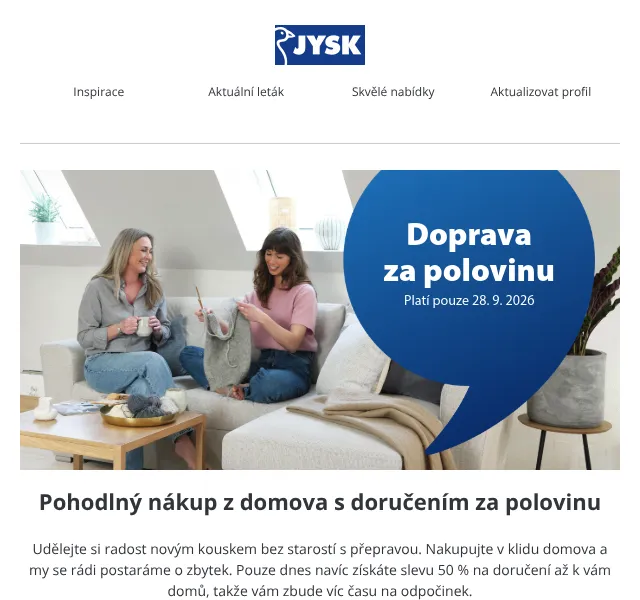 JYSK: Doprava za polovinu – září 2026