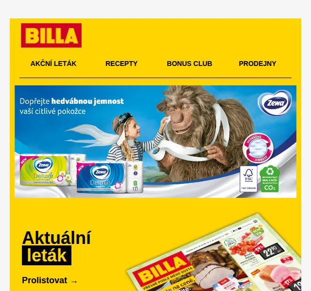 Billa: Zewa, Merci a Costa káva v akci – červen 2026 | Nuslet.cz