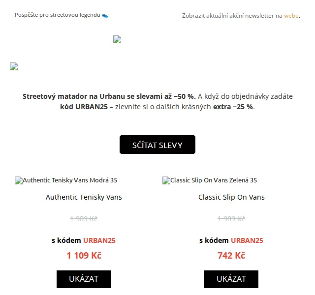 UrbanStore: Vans slevy až −50 % + extra −25 % – červen 2026 | Nuslet.cz