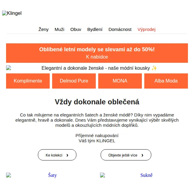 KLiNGEL: Letní modely se slevami až 50 % – červenec 2026 | Nuslet.cz