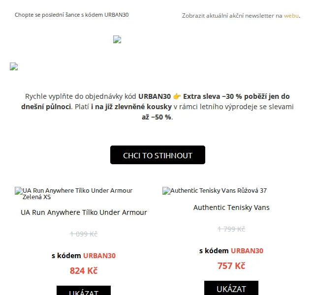 UrbanStore: Extra sleva 30 % s kódem URBAN30 – červen 2026 | Nuslet.cz