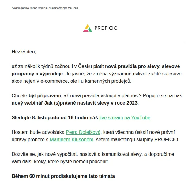 PROFICIO tým: Webinář o slevách 2023 – listopad 2026 | Nuslet.cz