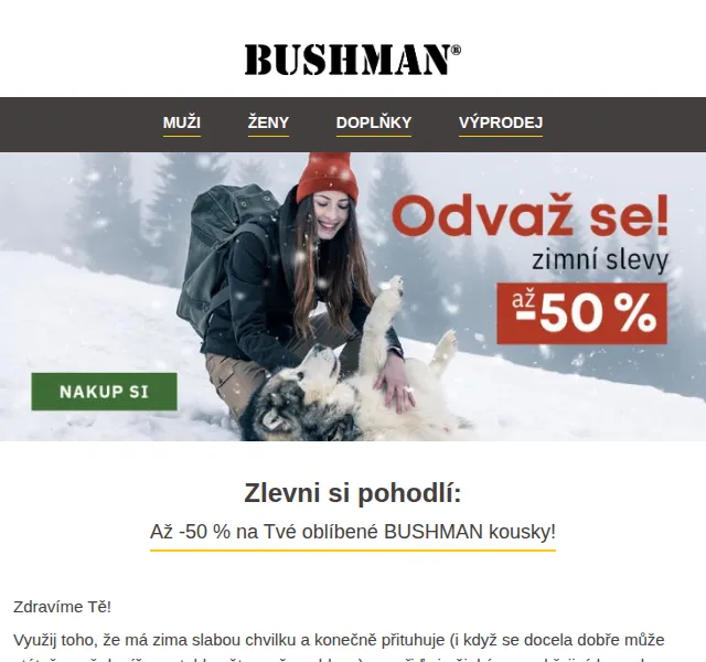 BUSHMAN: Až -50 % na zimní bundy a sety – červen 2026 | Nuslet.cz
