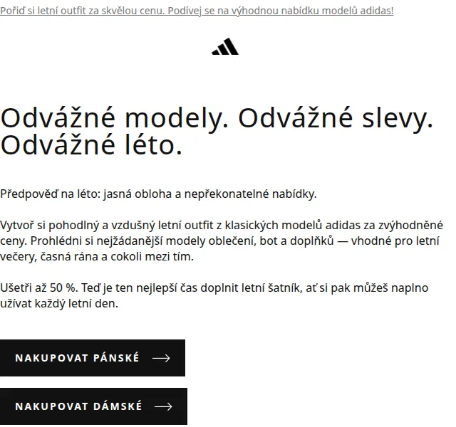 Adidas: letní výprodej až 50 % – červen 2026 | Nuslet.cz