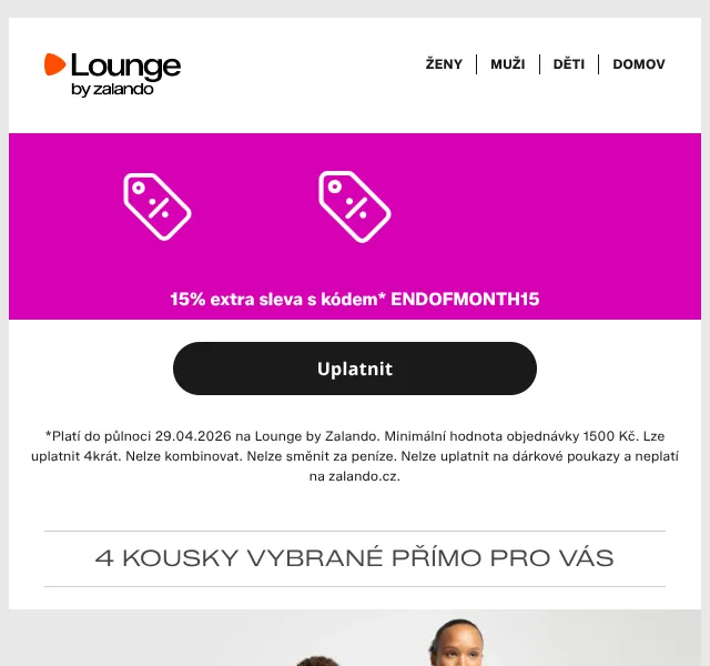 Lounge by Zalando: 15 % extra sleva Nike, Ellesse & Levi's – duben 2026