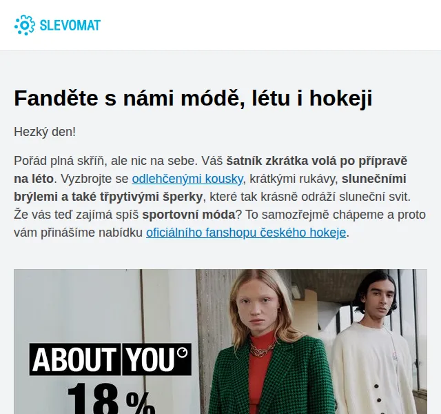 Slevomat: About You 18% sleva na módu + hokejový fanshop – červen 2026 | Nuslet.cz