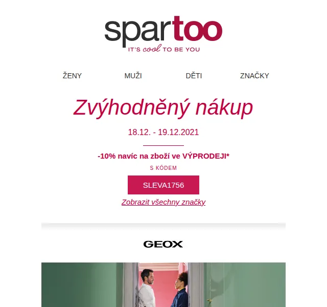 Spartoo: Doprava zdarma a slevy až -50 % na Geox, Camper, Levi's – červen 2026 | Nuslet.cz