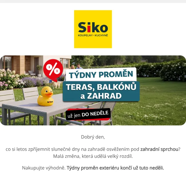 SIKO KOUPELNY: Zahradní sprchy -20 % – květen 2026 | Nuslet.cz
