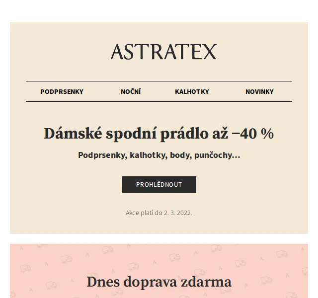 Astratex.cz: Slevy až 40 % na spodní prádlo – červen 2026 | Nuslet.cz