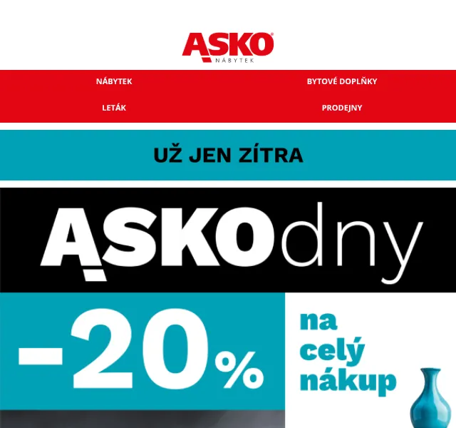 Asko Nábytek: sleva 20 % na nábytek – září 2026