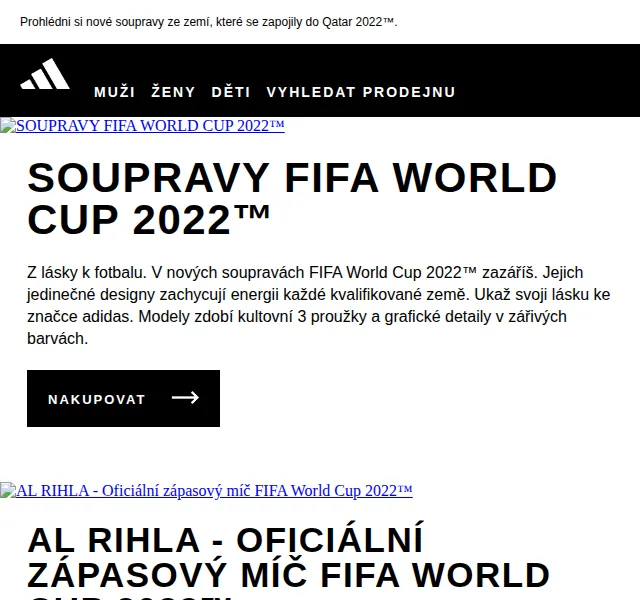 Adidas: Fotbalové soupravy FIFA World Cup 2022 – červen 2026 | Nuslet.cz
