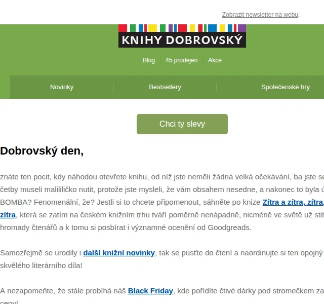 KnihyDobrovsky.cz: Zítra a zítra, zítra, zítra, zítra a Black Friday – červen 2026 | Nuslet.cz