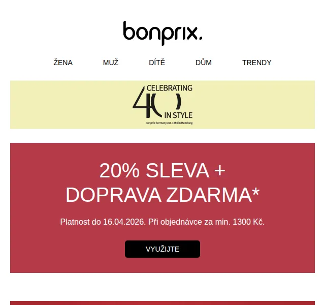 Bonprix: sleva 20 % + doprava zdarma – duben 2026
