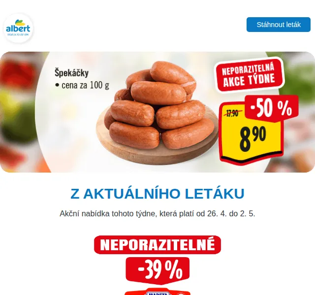 Albert: EIDAM 19,90 Kč, Silan 89,90 Kč, Becherovka 169 Kč – červenec 2026 | Nuslet.cz