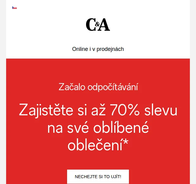 C&A: Sleva až 70 % na oblečení – Srpen 2026 | Nuslet.cz
