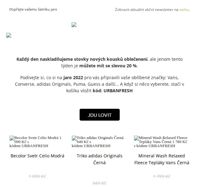 UrbanStore.cz: 20% sleva na novinky Vans, adidas, Converse – červen 2026 | Nuslet.cz
